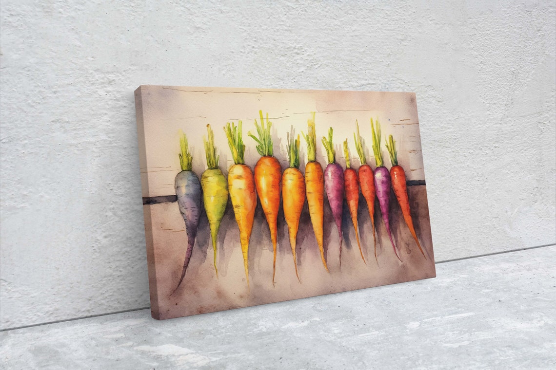 Carrots On Colorful Food Watercolor Dining Root Vegetables Heirloom Root Fruit Rainbow Carrots Framed Kitchen Decor - Image 2