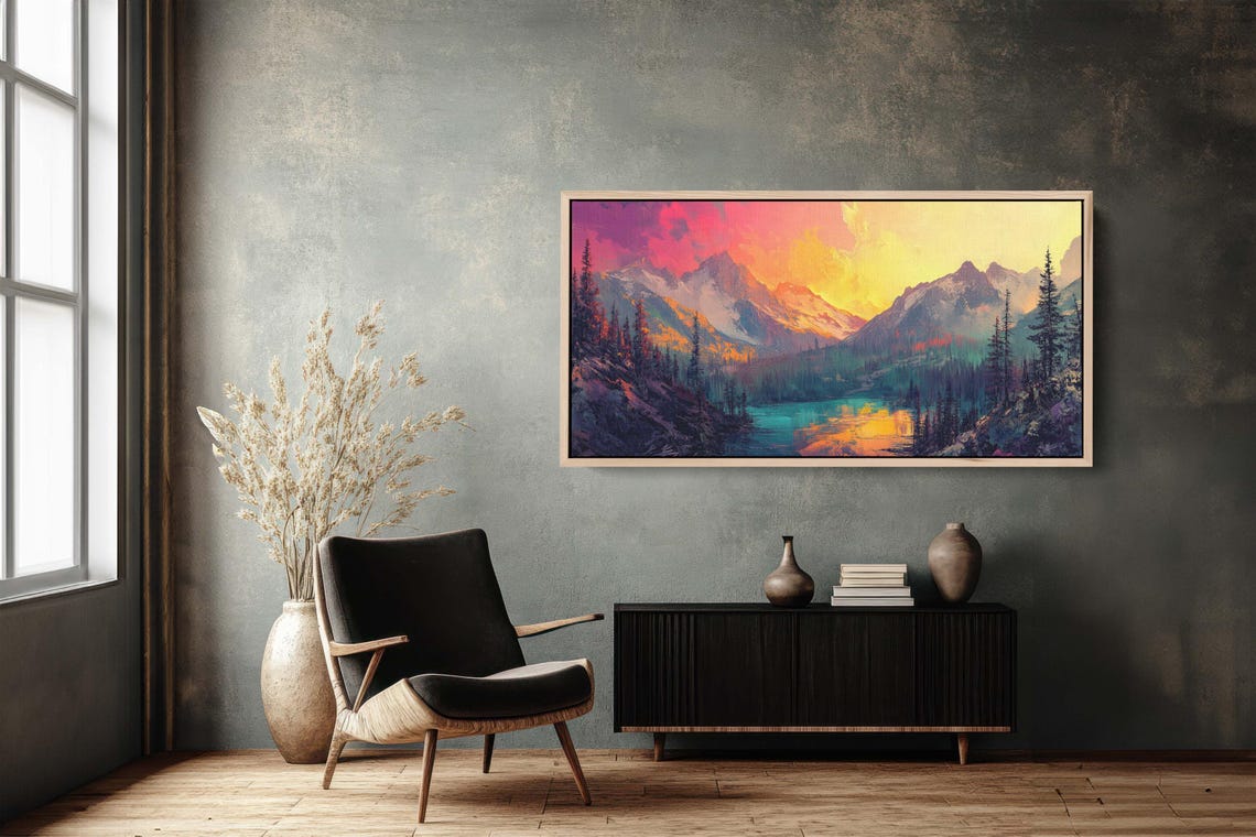 Colorful Mountain Sunrise Over Teal Alpine Lake Vibrant Sunset Poster - Image 3