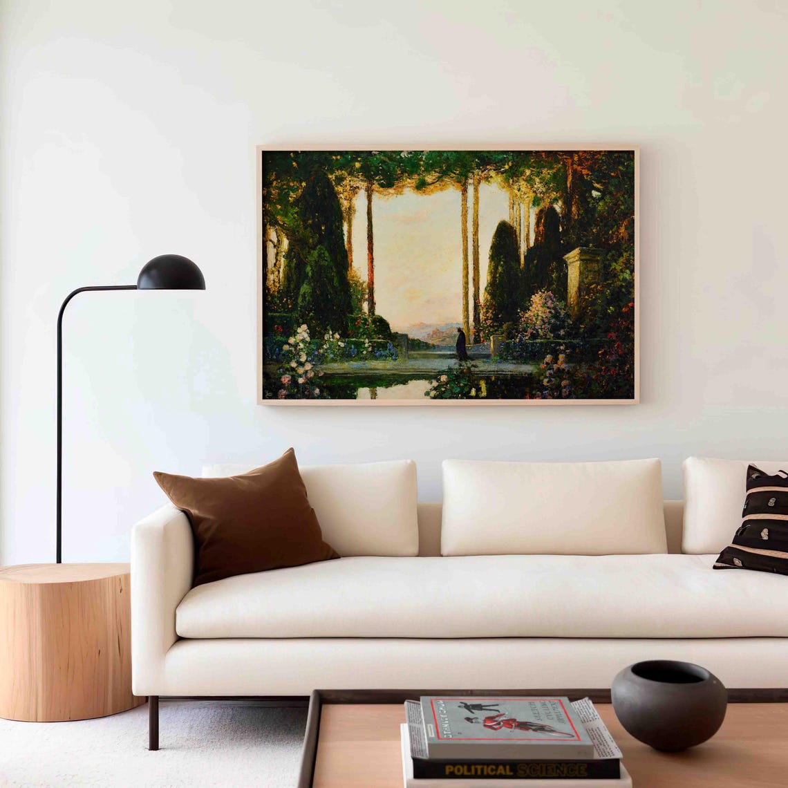 Italian Terrace Garden Cypress Trees Reflecting Pool Sunset Poster - Image 4