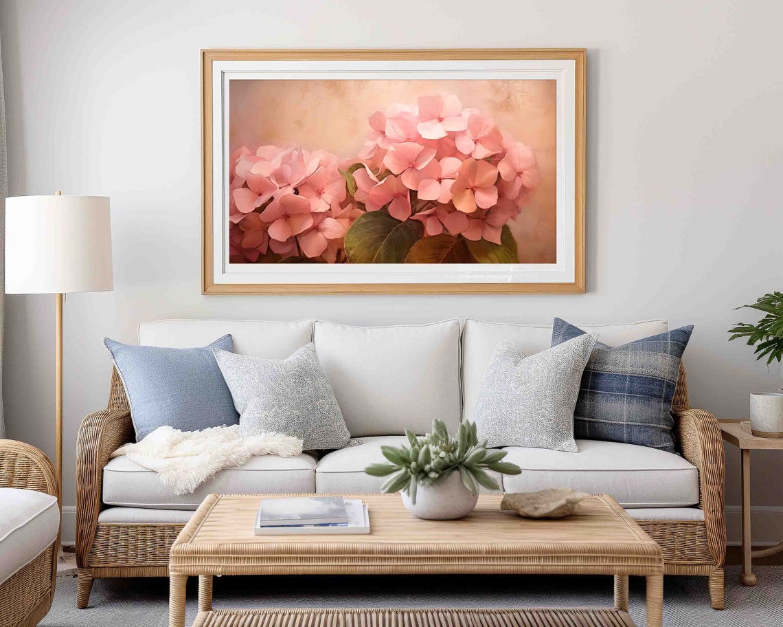 Pink Hydrangea Blossoms Soft Peach Botanical Floral Vintage Art Print - Image 4