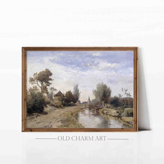 Vintage Country Landscape Painting Rustic Wall Art Farmhouse Print Wall Decor Wa63