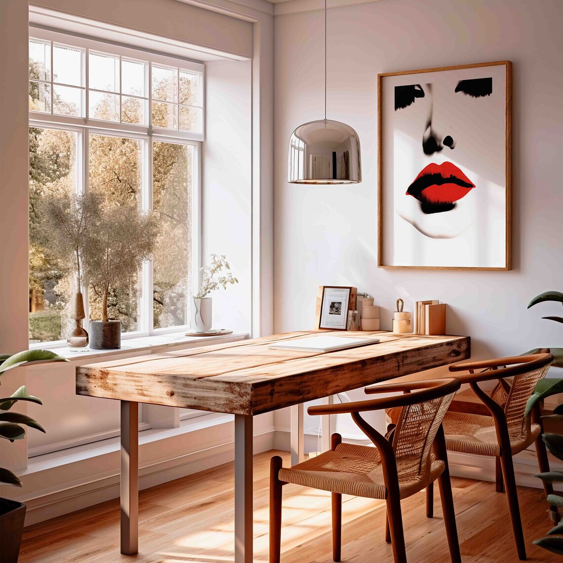 Woman Face With Bold Red Lips Black White Pop Fashion Portrait Art Poster - Image 2
