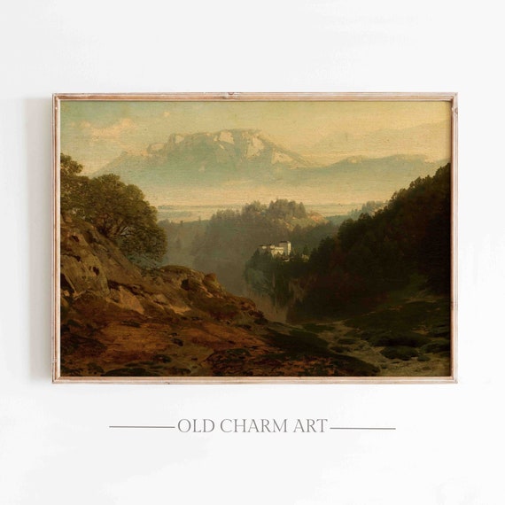 Mountain Wall Art Vintage Country Landscape Oil Painting Rustic Wall Art Farmhouse Decor Art Poster Wa58