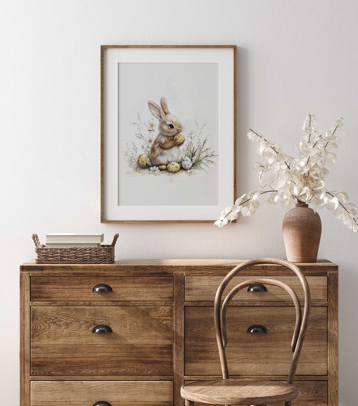 Watercolor Bunny Holding Easter Egg Wildflower Spring Nursery Art Poster - Image 4