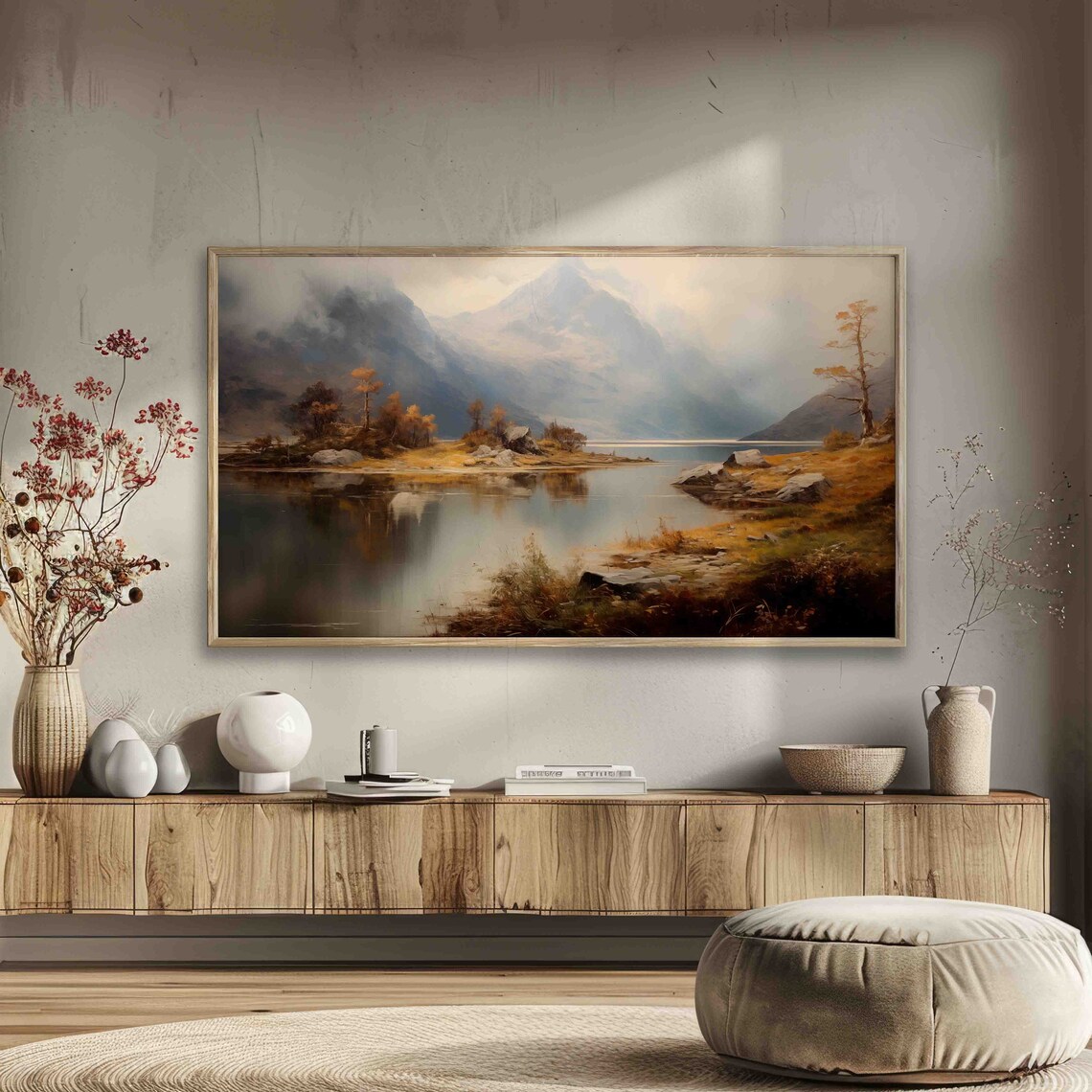 Moody Mountain Lake Misty Peaks Autumn Trees Still Water Travel Poster - Image 4