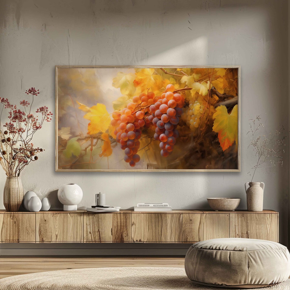 Sunlit Glowing Vineyard Grape Clusters in Golden Autumn Light Wall Art - Image 2