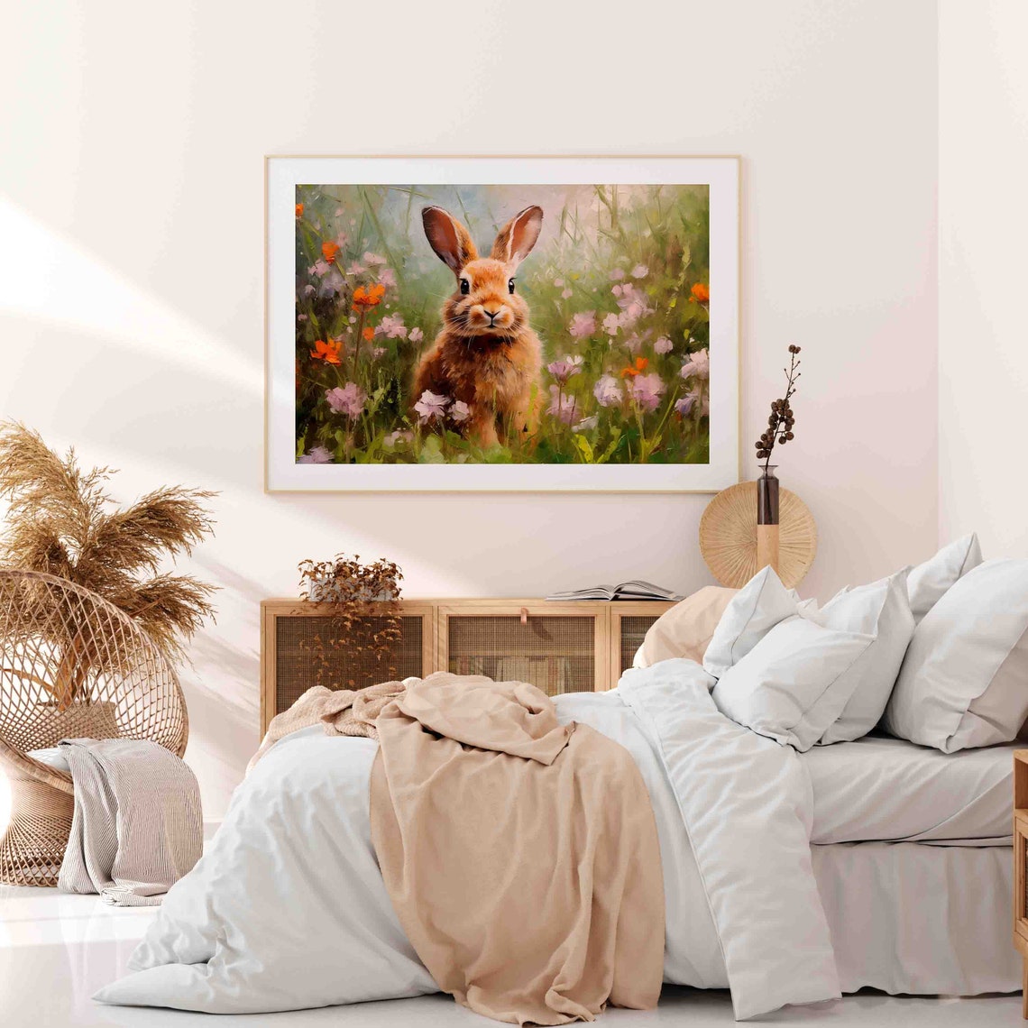 Brown Bunny In Wildflower Meadow Impressionist Easter Spring Poster - Image 2