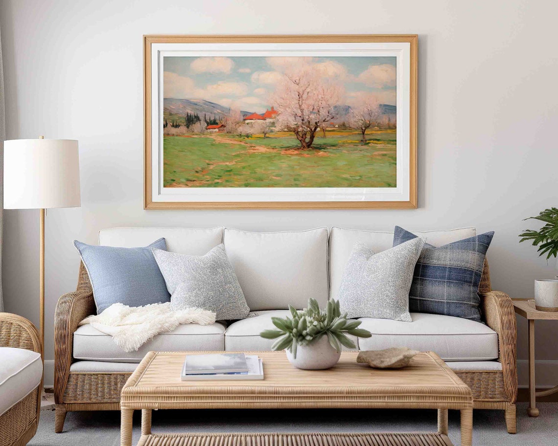 Spring Blossom Tree Meadow Landscape Impressionist Frame TV Art Print - Image 3