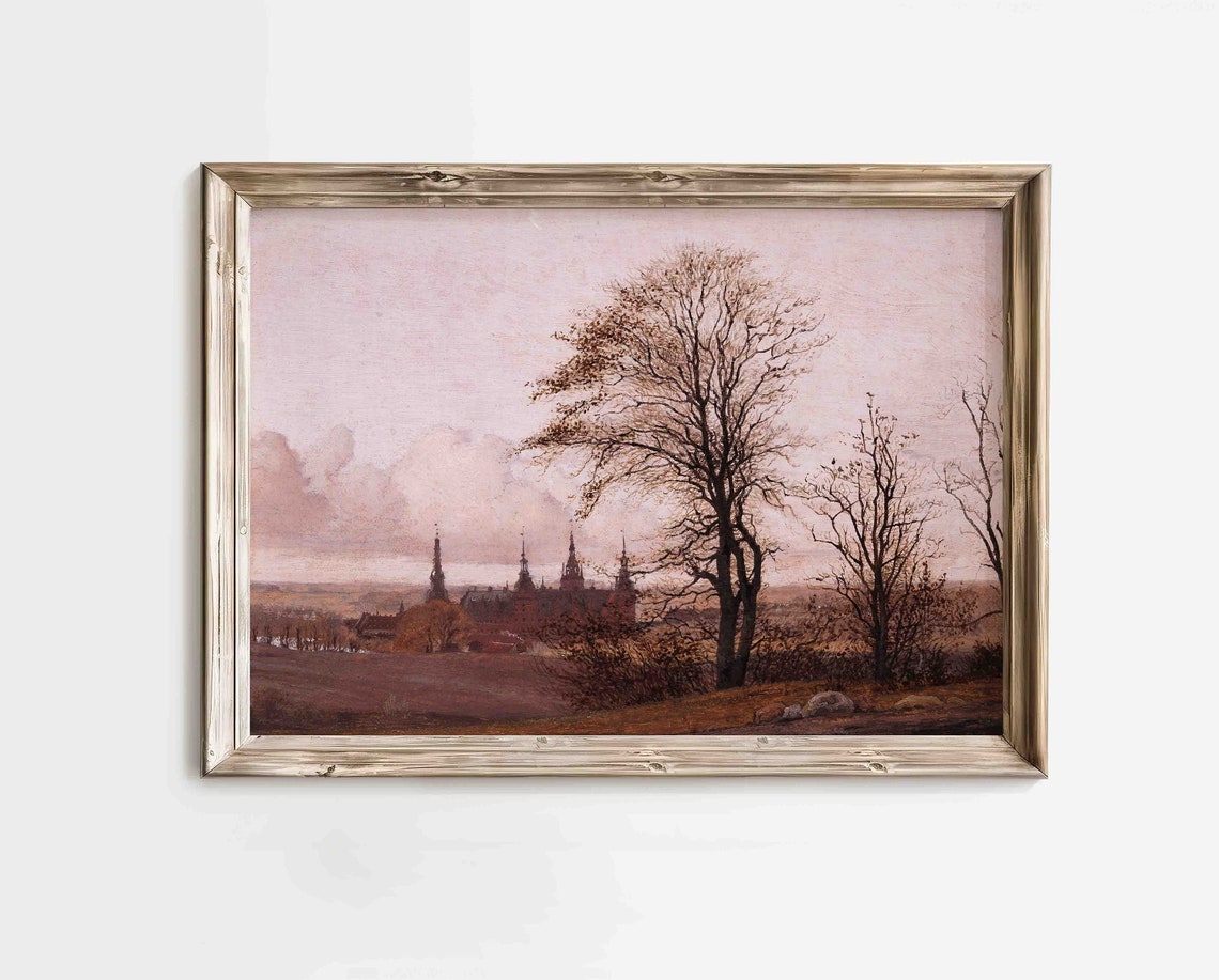 Bare Autumn Trees With Distant Castle Spires Under A Pink Sky Poster - Image 2
