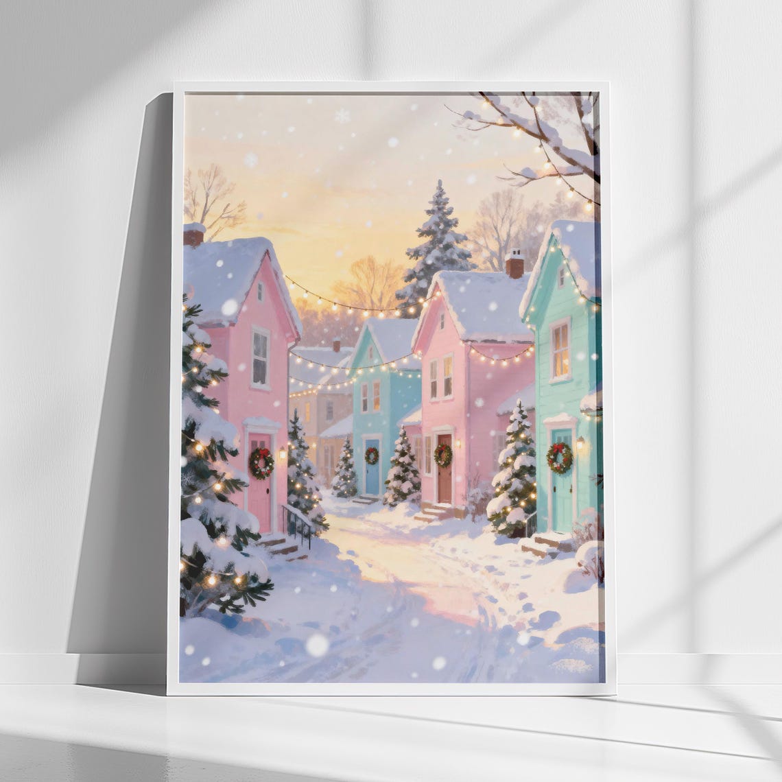 Christmas Pastel Winter Town Art Print