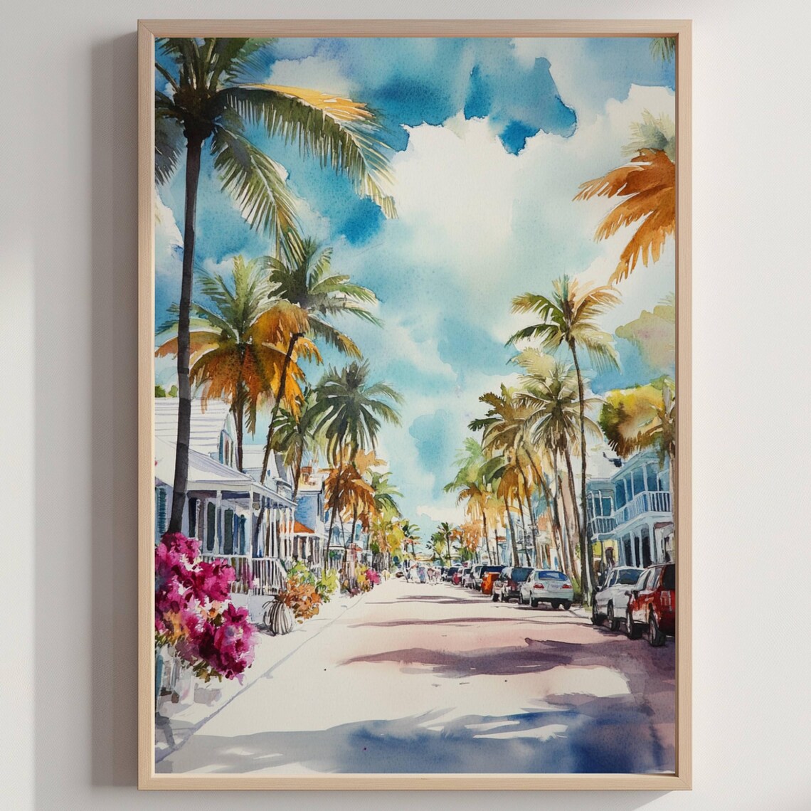Key West Florida Palm Lined Street Tropical Town Travel Poster