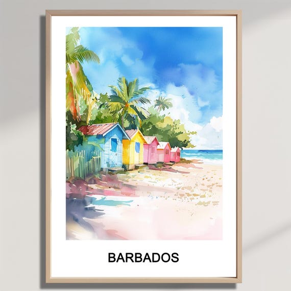 Barbados Watercolor Travel Poster Caribbean Island Art
