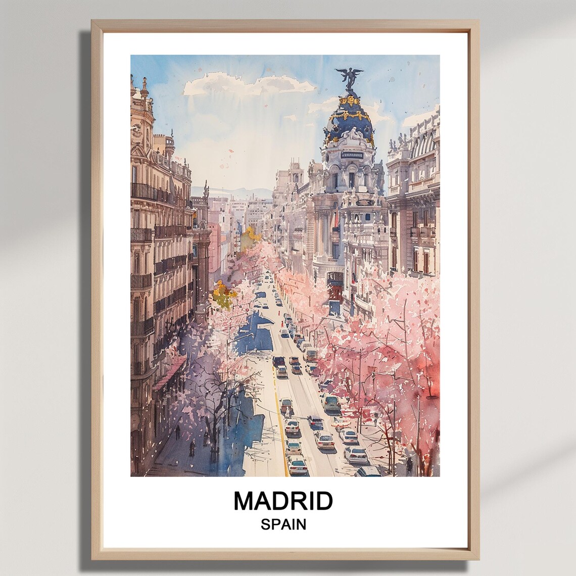 Madrid Spain Gran Via Metropolis Dome Blossom Street Art Poster