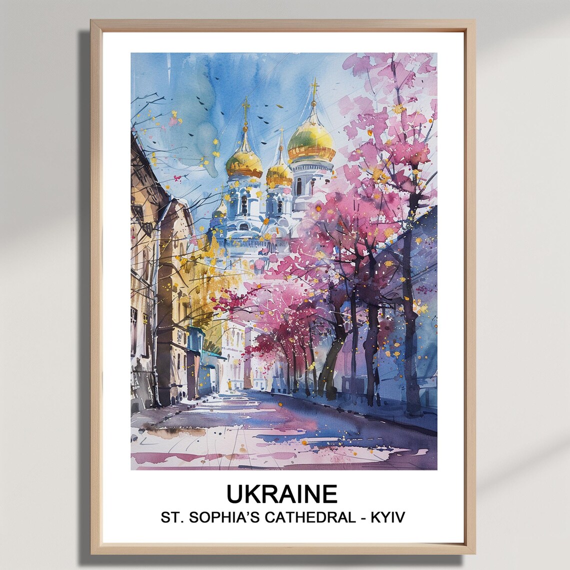 Ukraine St. Sophia's Cathedral Kyiv Watercolor Travel Poster