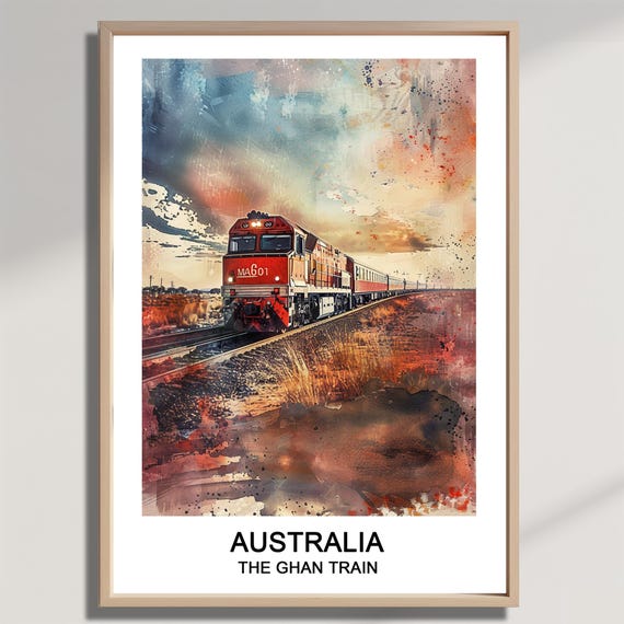 The Ghan Train Australia Watercolor Travel Poster Art