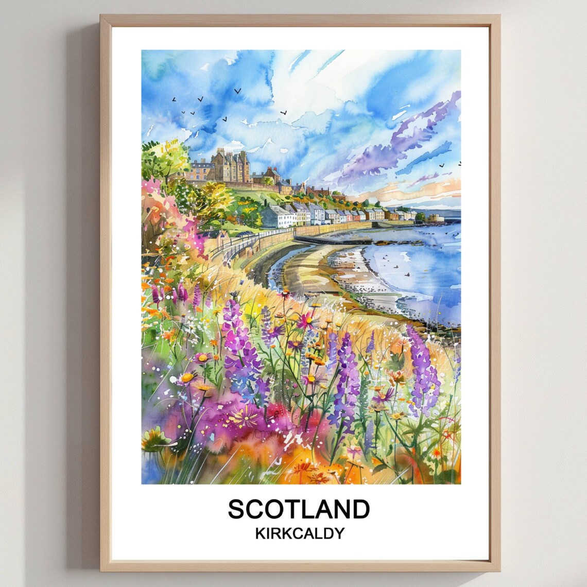 Kirkcaldy Scotland Watercolor Coastal Travel Scenic Beach Print