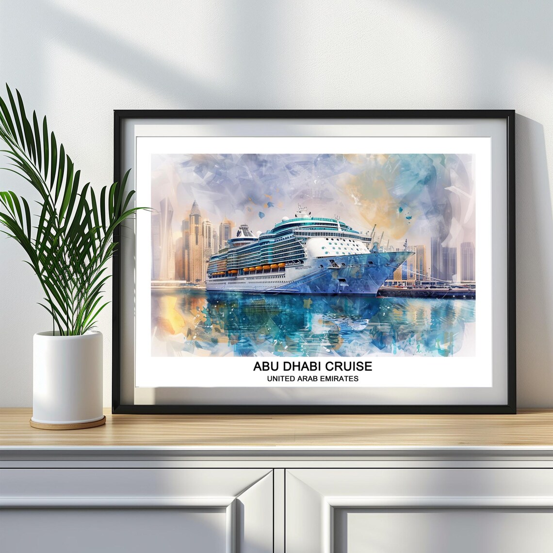 Abu Dhabi Cruise Ship Watercolor Painting United Arab Emirates Poster