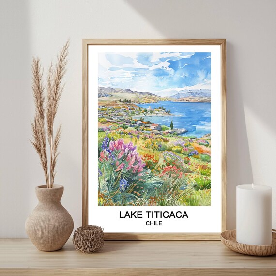 Lake Titicaca Watercolor Print Puno Chile Travel Poster Art
