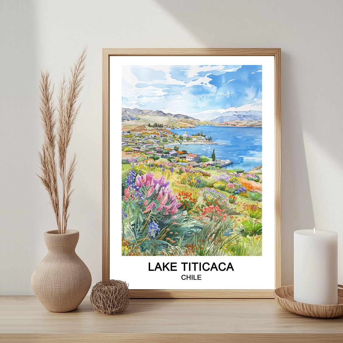 Lake Titicaca Watercolor Print Puno Chile Travel Poster Art