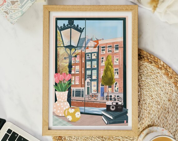 Amsterdam From A Coffee Shop Travel Print