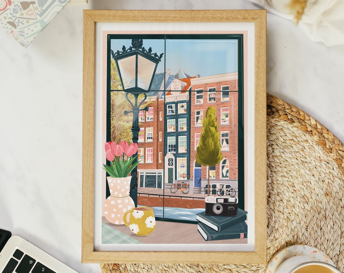 Amsterdam From A Coffee Shop Travel Print