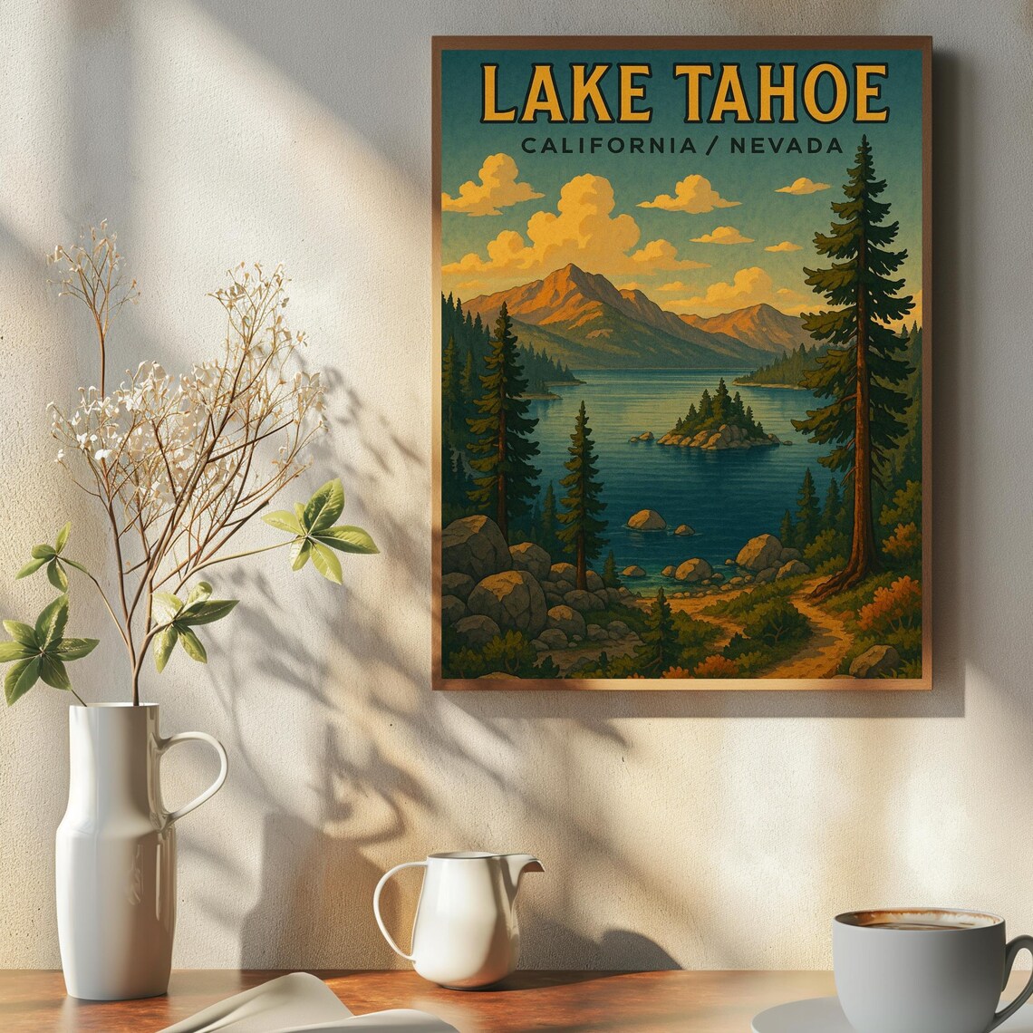 Lake Tahoe California Nevada Vintage Travel Poster Mountain Lake