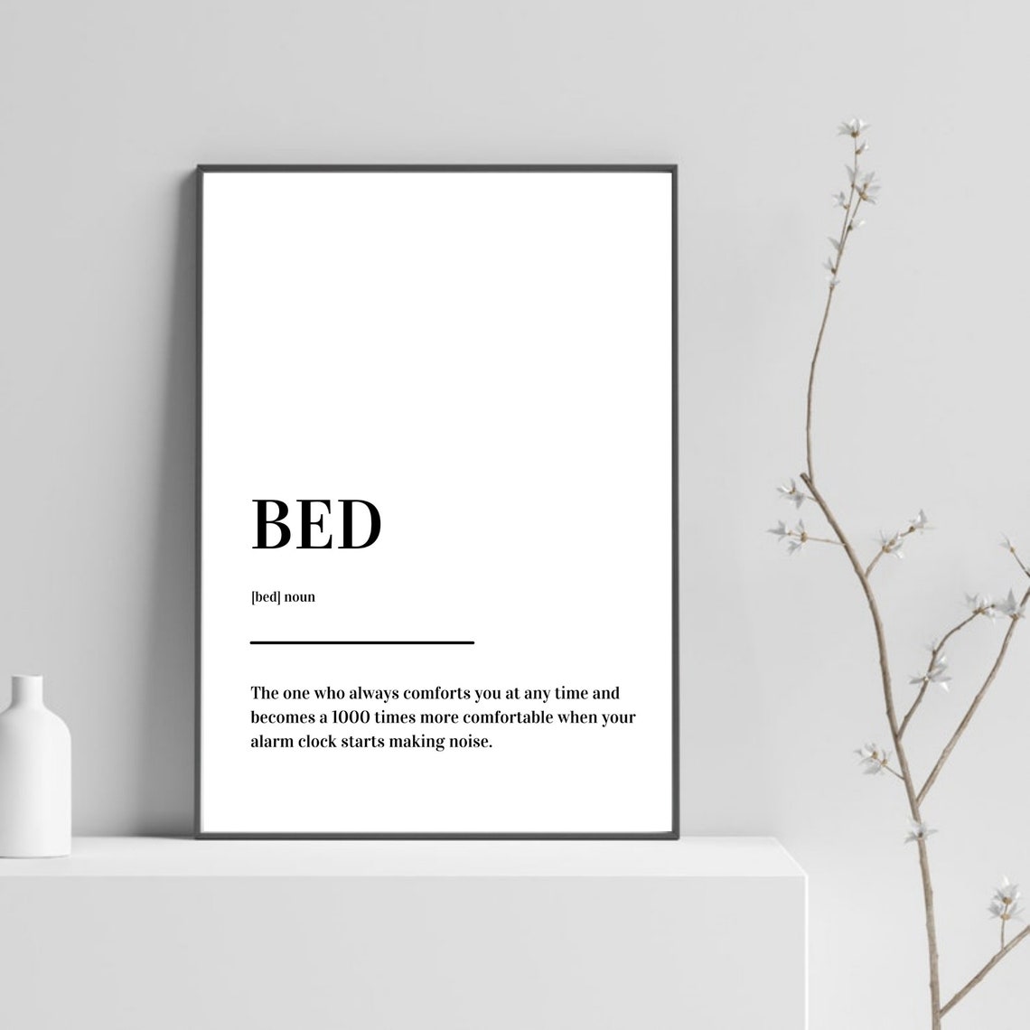 Bed Definition Funny Dictionary Poster About Morning Alarm Clock Sleep