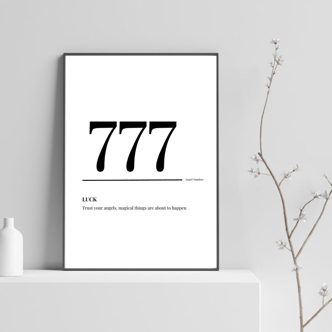 777 Angel Number Luck Meaning Minimalist Spiritual Decor Poster