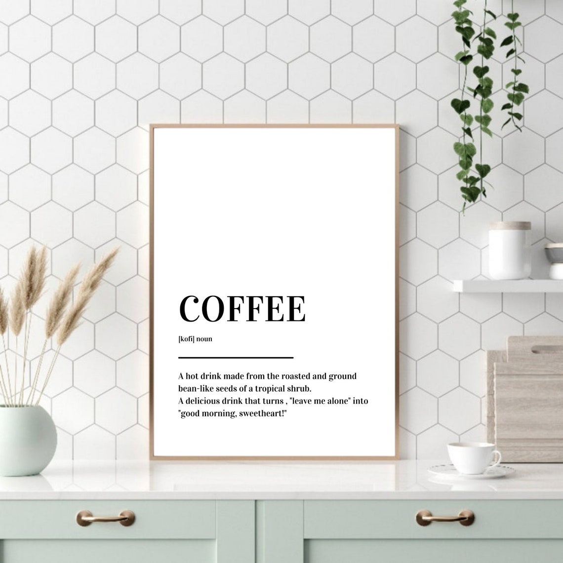 Coffee Definition Dictionary Art Funny Morning Quote Minimalist Poster