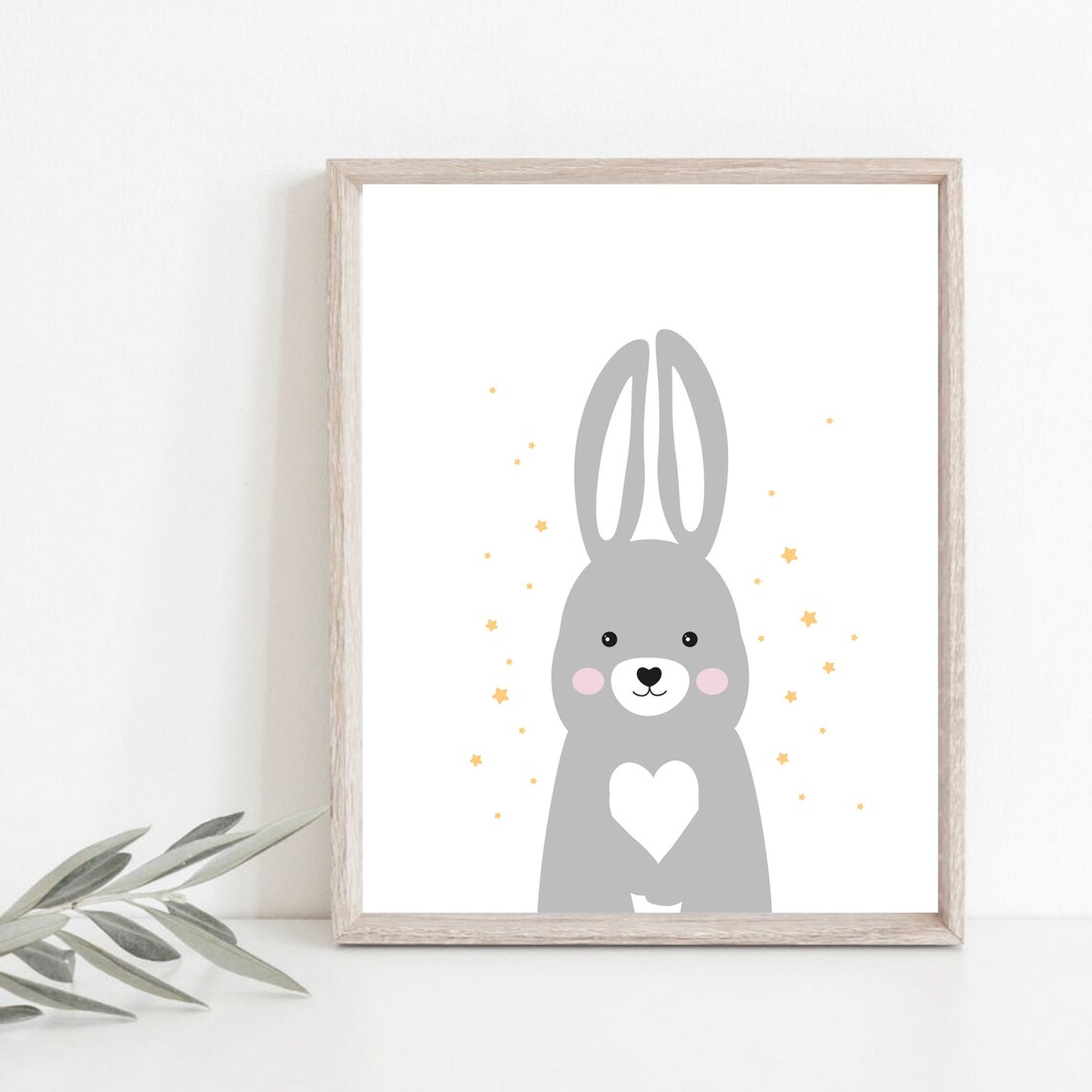 Cute Bunny Nursery Poster Woodland Animal Baby Room Wall Decor