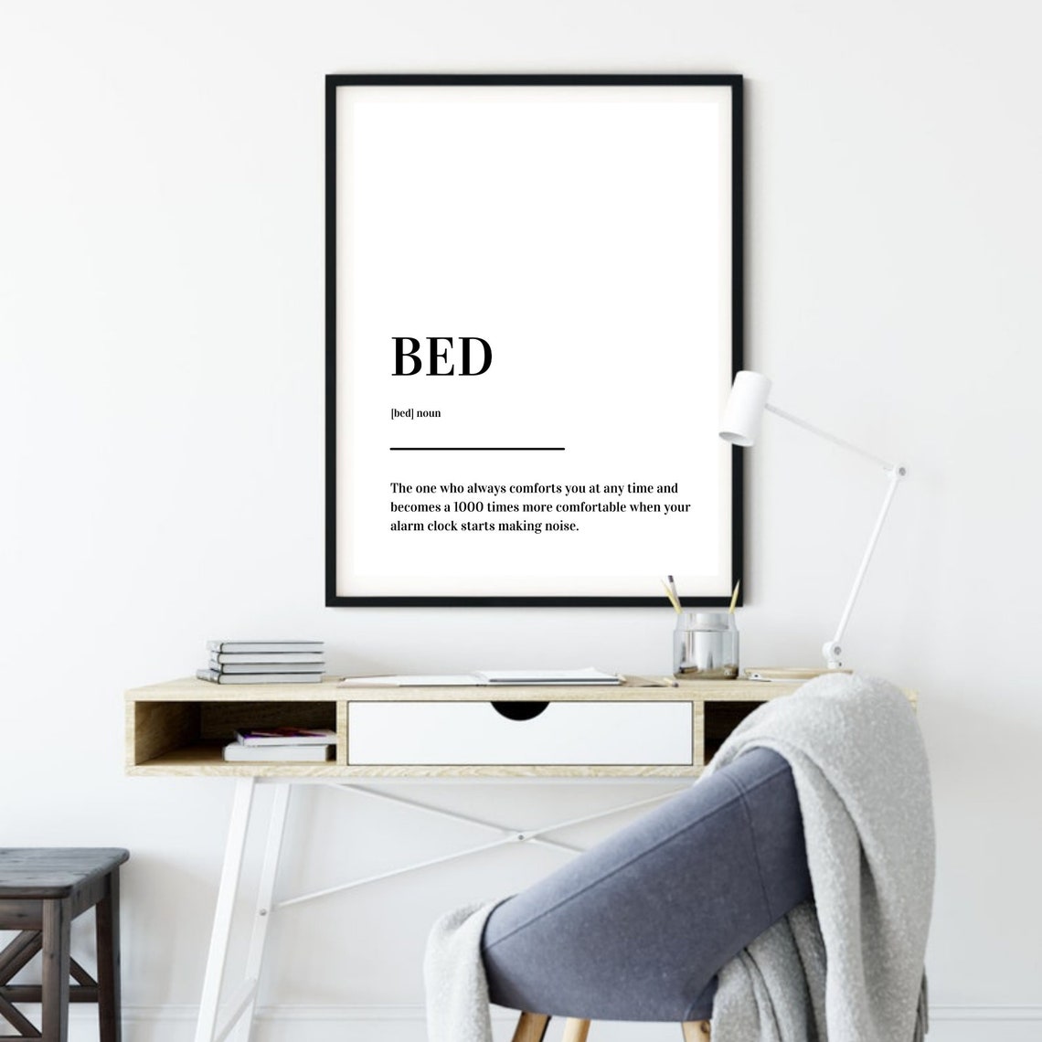 Bed Definition Funny Dictionary Poster About Morning Alarm Clock Sleep - Image 4