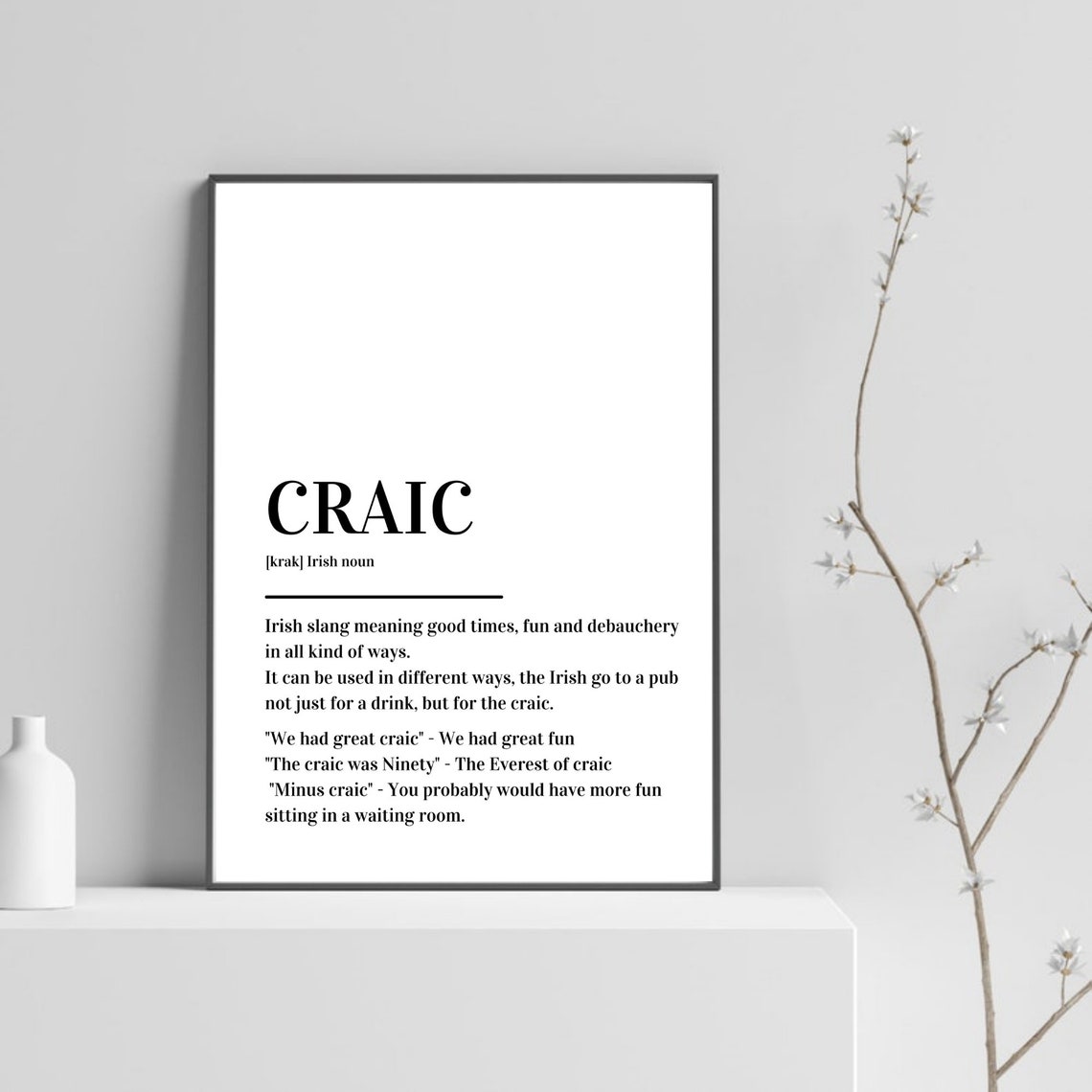 Craic Definition Irish Slang Fun Minimalist Typography Poster