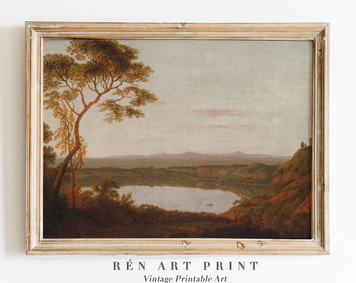 Misty Lake Mountain Vintage Landscape Calm Water Serene Nature Poster