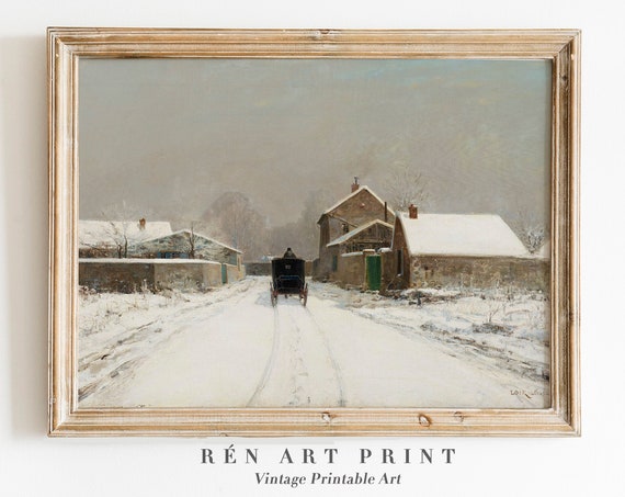 Vintage Winter Landscape Christmas Art Print