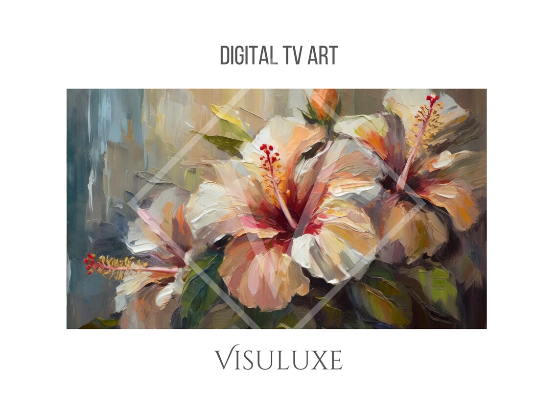 White Hibiscus Flowers Tropical Floral Impasto Painting Wall Art Print - Image 3