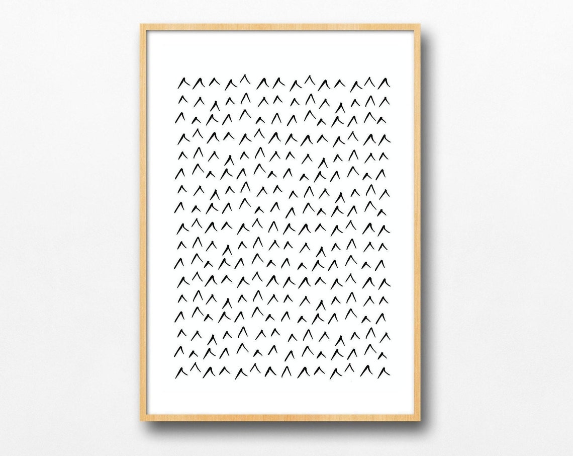 Minimalist Mountain Peaks Pattern Black White Art Wall Decor Poster