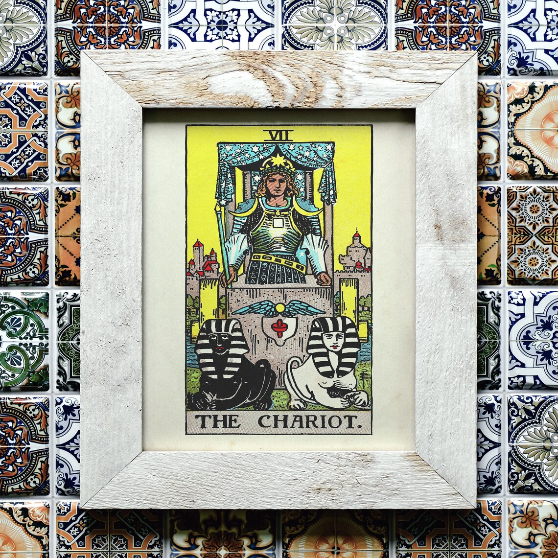 The Chariot VII Rider Waite Smith Vintage 1909 Tarot Card Art Print - Image 2