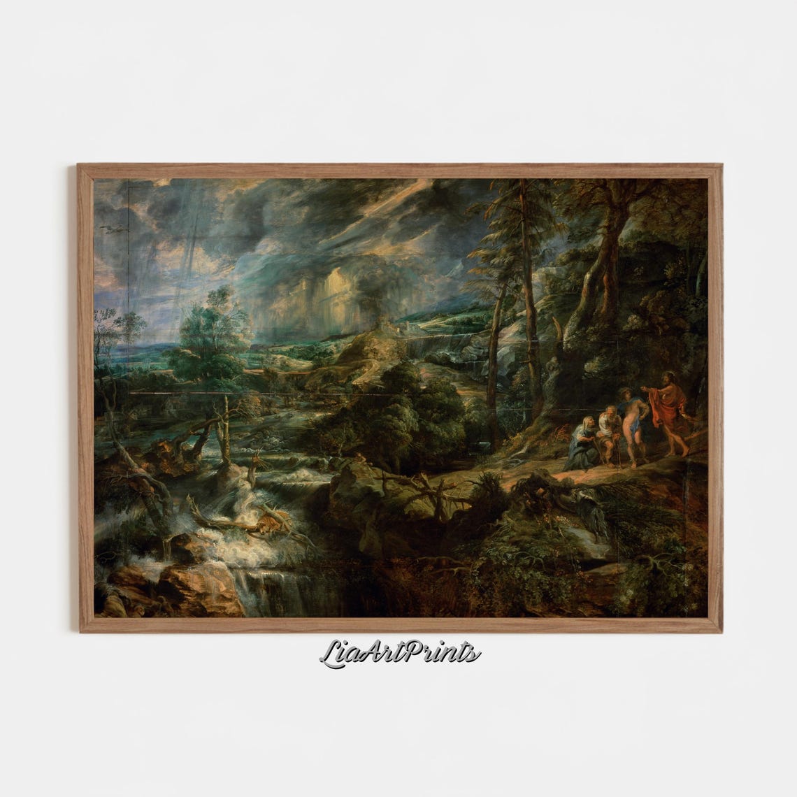 Dark Baroque Stormy Waterfall Valley Figures Dramatic Landscape Poster - Image 3