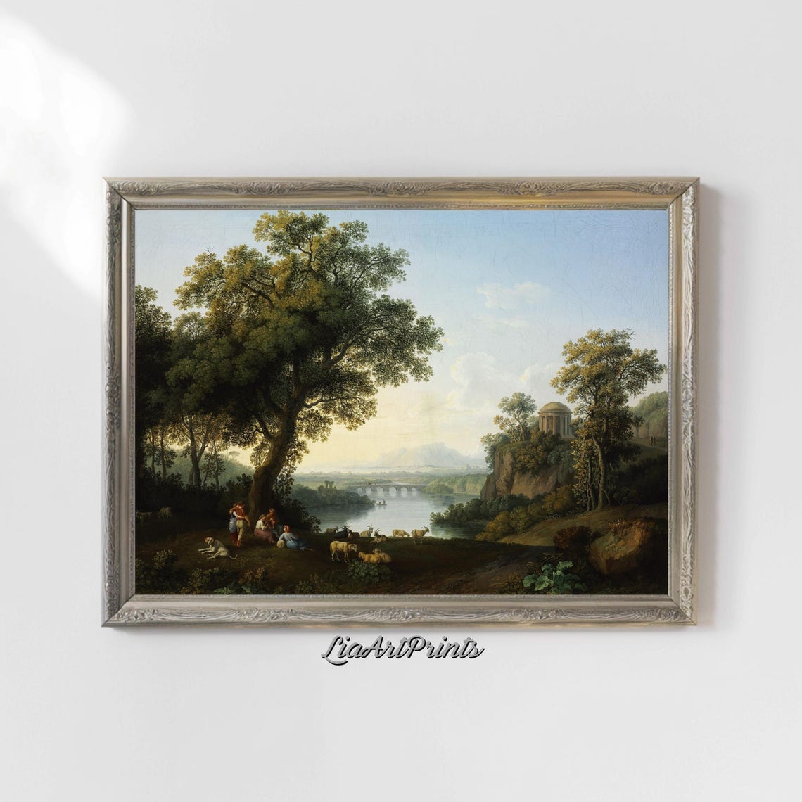 Italianate Pastoral River Landscape with Shepherds and Temple Poster - Image 4