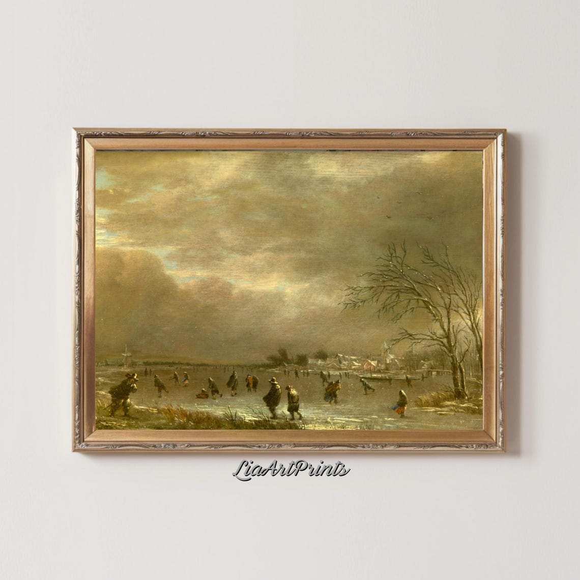 Dutch Golden Age Winter Landscape Skaters On Frozen River Poster - Image 2