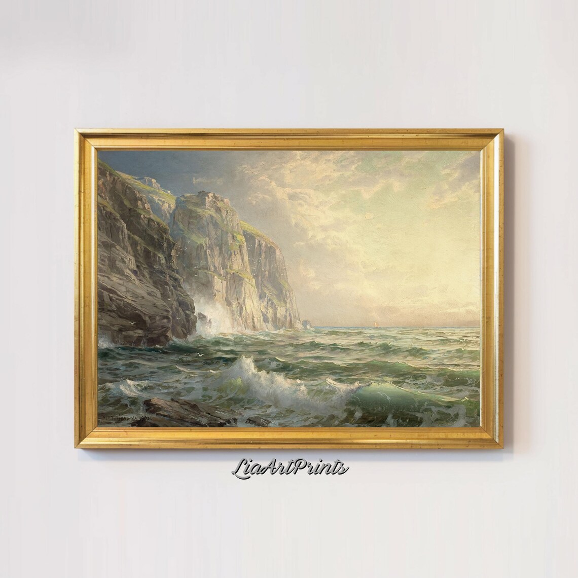 Towering Coastal Cliffs Ocean Waves Spray Rocky Shoreline Seascape Poster - Image 3