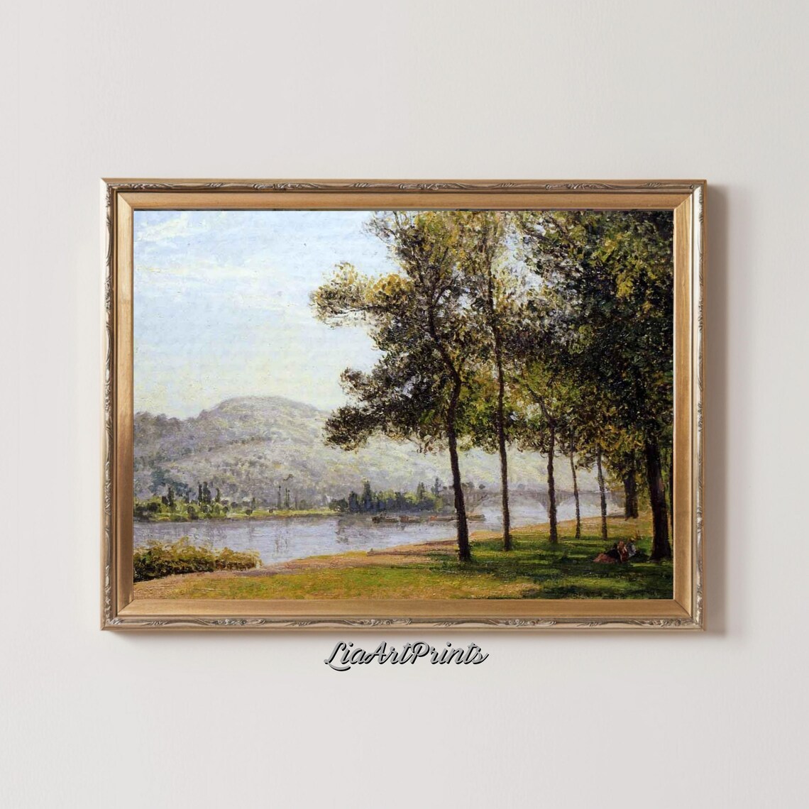 Serene Riverside Landscape, Impressionist Nature Art - Image 2