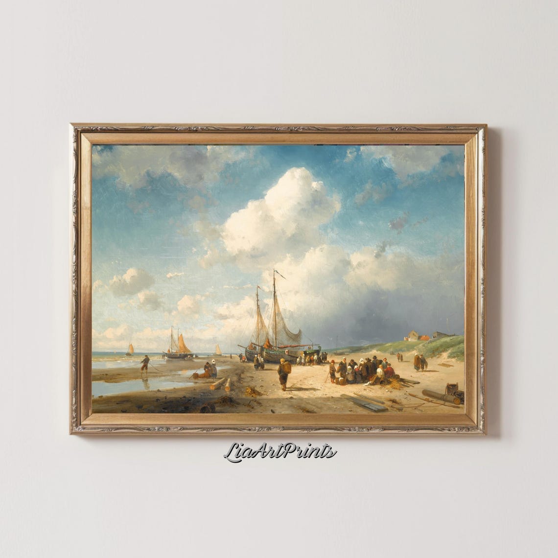 Vintage Seaside Fishing Village Boats Beach Coastal Scene Poster - Image 3
