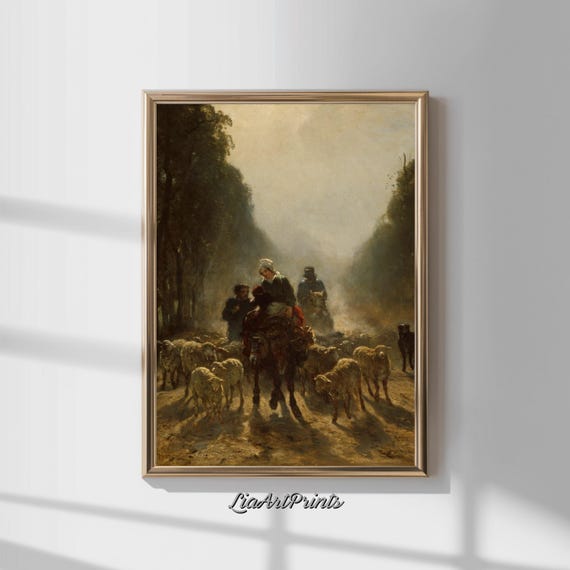 Antique Rustic Muted Landscape Painting Vintage Neutral Wall Art Antique Landscape Art Wall Art