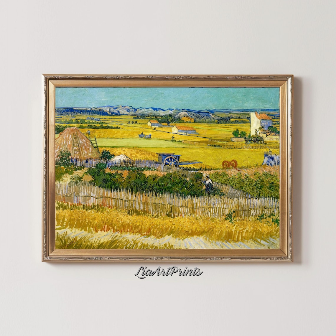 Van Gogh Harvest At La Crau Golden Wheat Fields Impressionist Farm Poster - Image 4