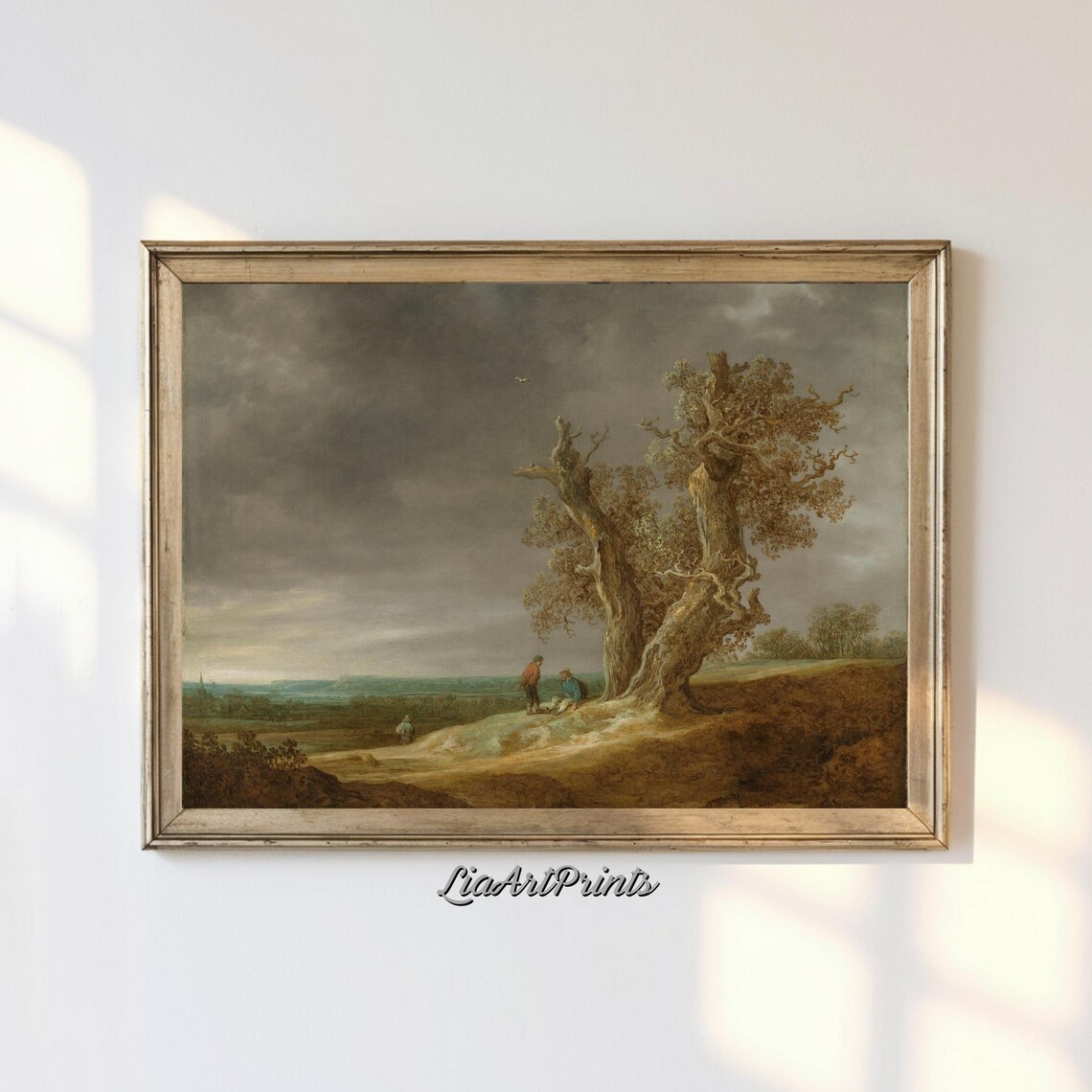 Stormy Moorland with Gnarled Oaks and Travelers Vintage Poster