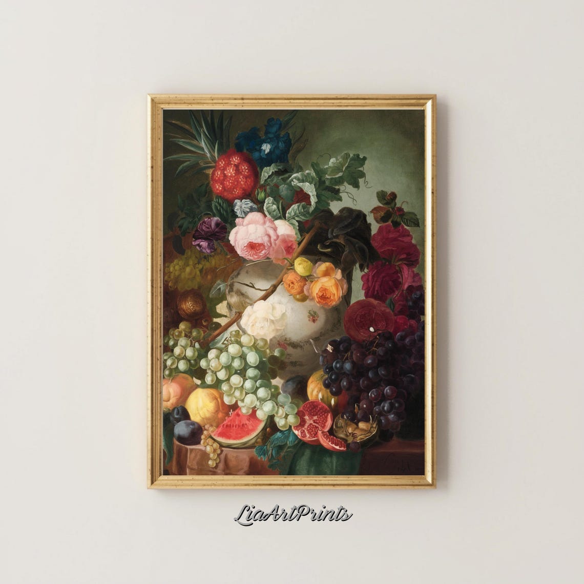 Dutch Floral Still Life with Roses Grapes and Pineapple Poster - Image 4