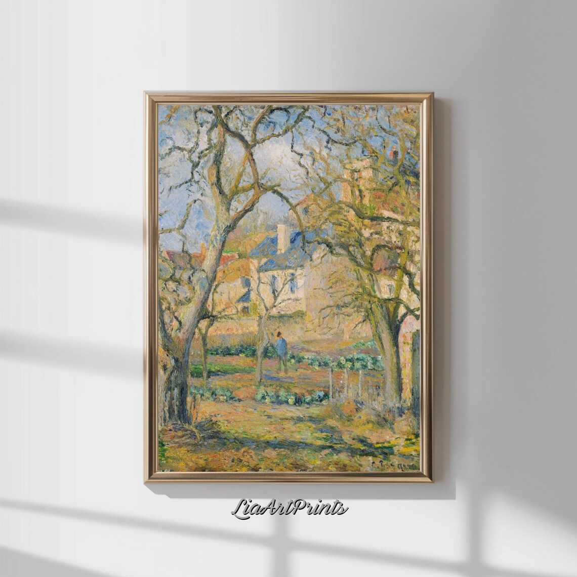 Charming Village Garden Scene, Rustic Impressionist Art