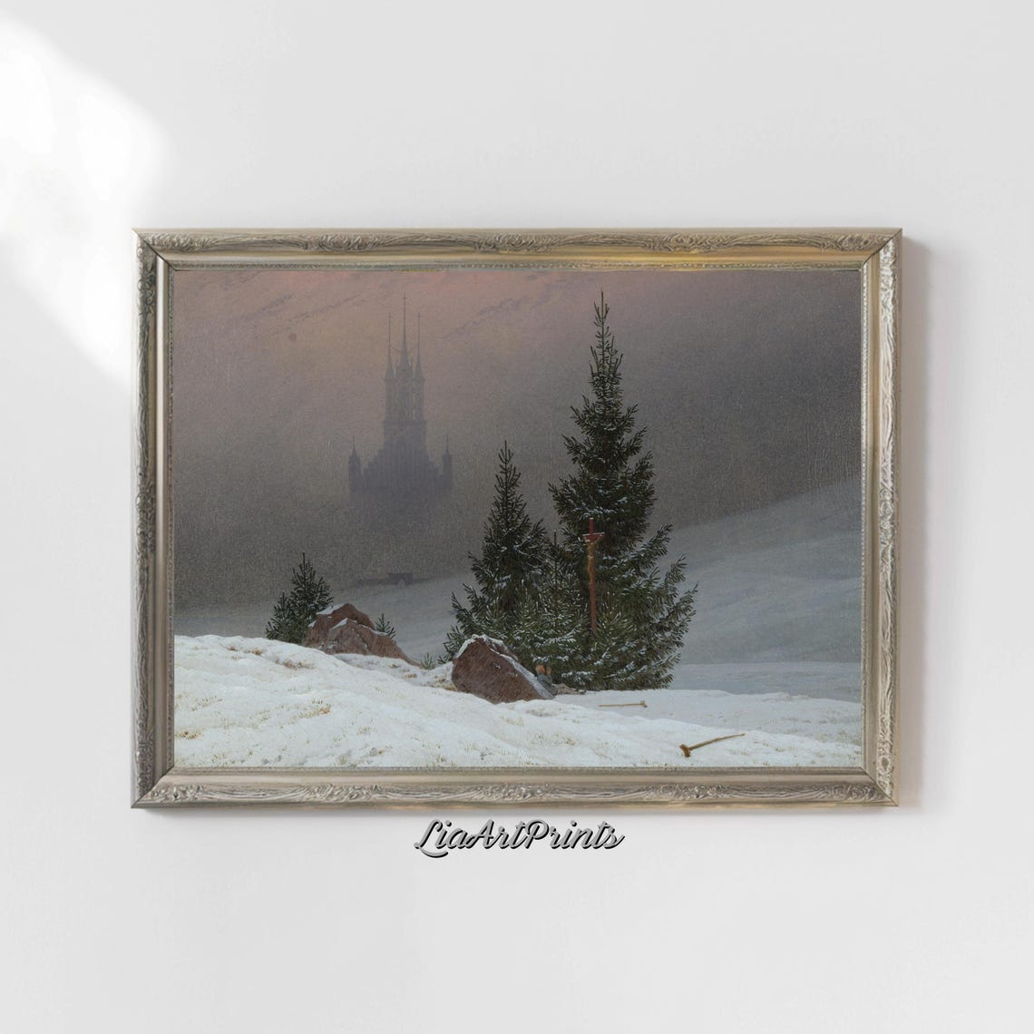 Romantic Winter Cathedral in the Mist with Snow Covered Pines Poster - Image 4