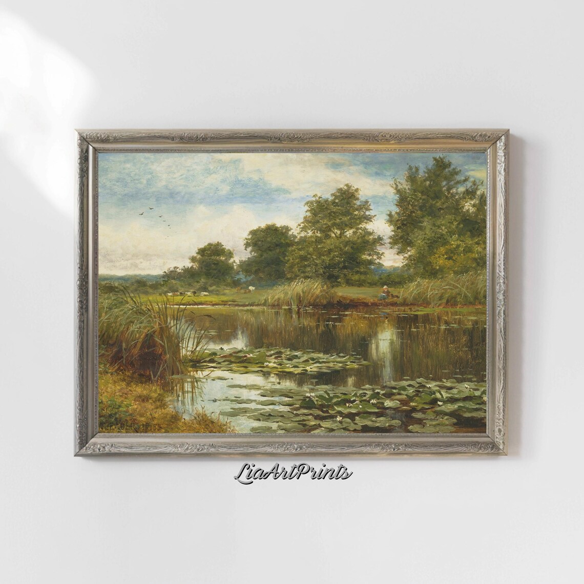 Tranquil Lily Pond Scene, Serene Countryside Art Print - Image 5